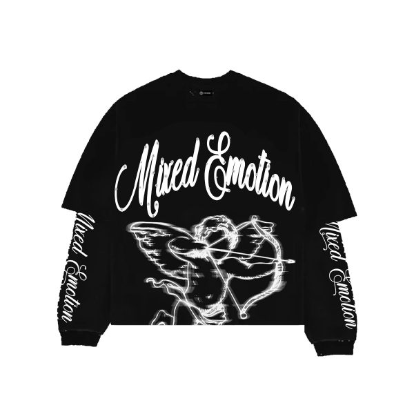 Mixed Emotion Black Blur Thermal Long Sleeve Shirt with blurred graphic design