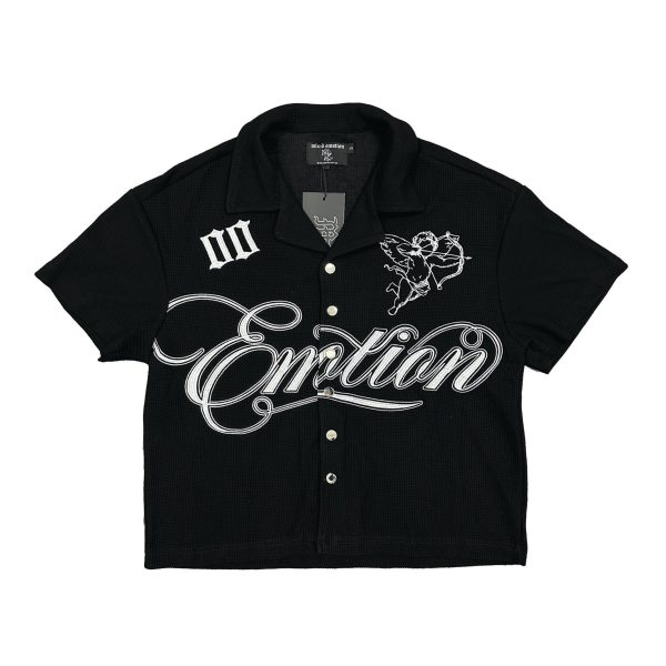 Mixed Emotion Black Signature Shirt with bold front logo on premium cotton fabric